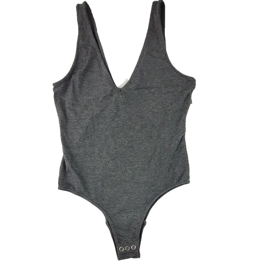Alfani Women's Heather Charcoal Super Soft Modal V-Neck Bodysuit Size Small S